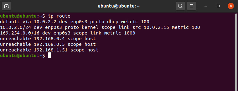 Linux Terminal showing ip route command output