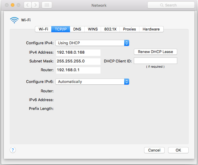 macOS Network settings showing router IP address